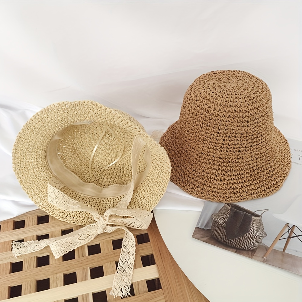 Children Soft Straw Hat Beach Sun Protection Sunshade Hat For Girls Summer  - Temu