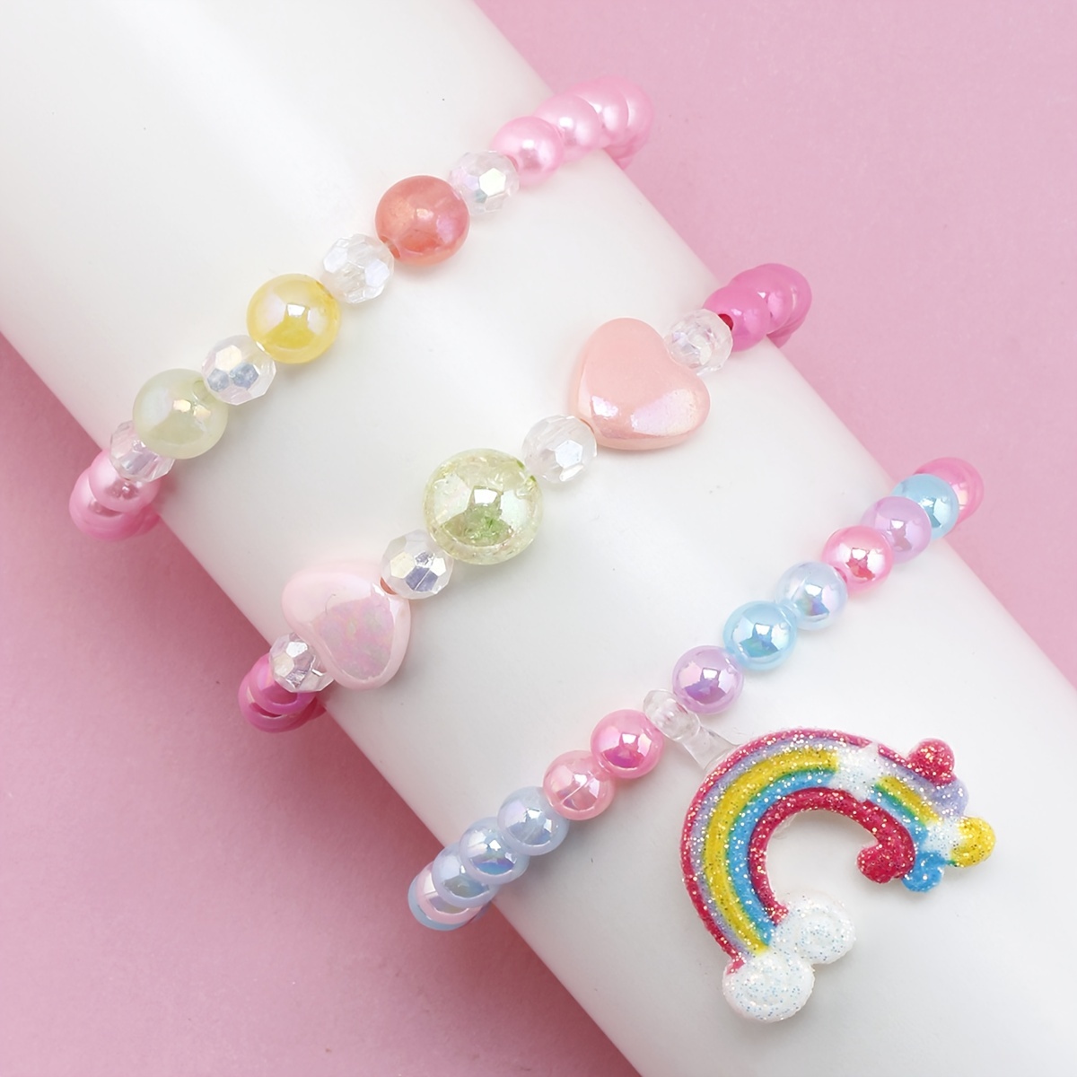 Pulseras coloridas para niñas, pulseras de joyería de arcoíris