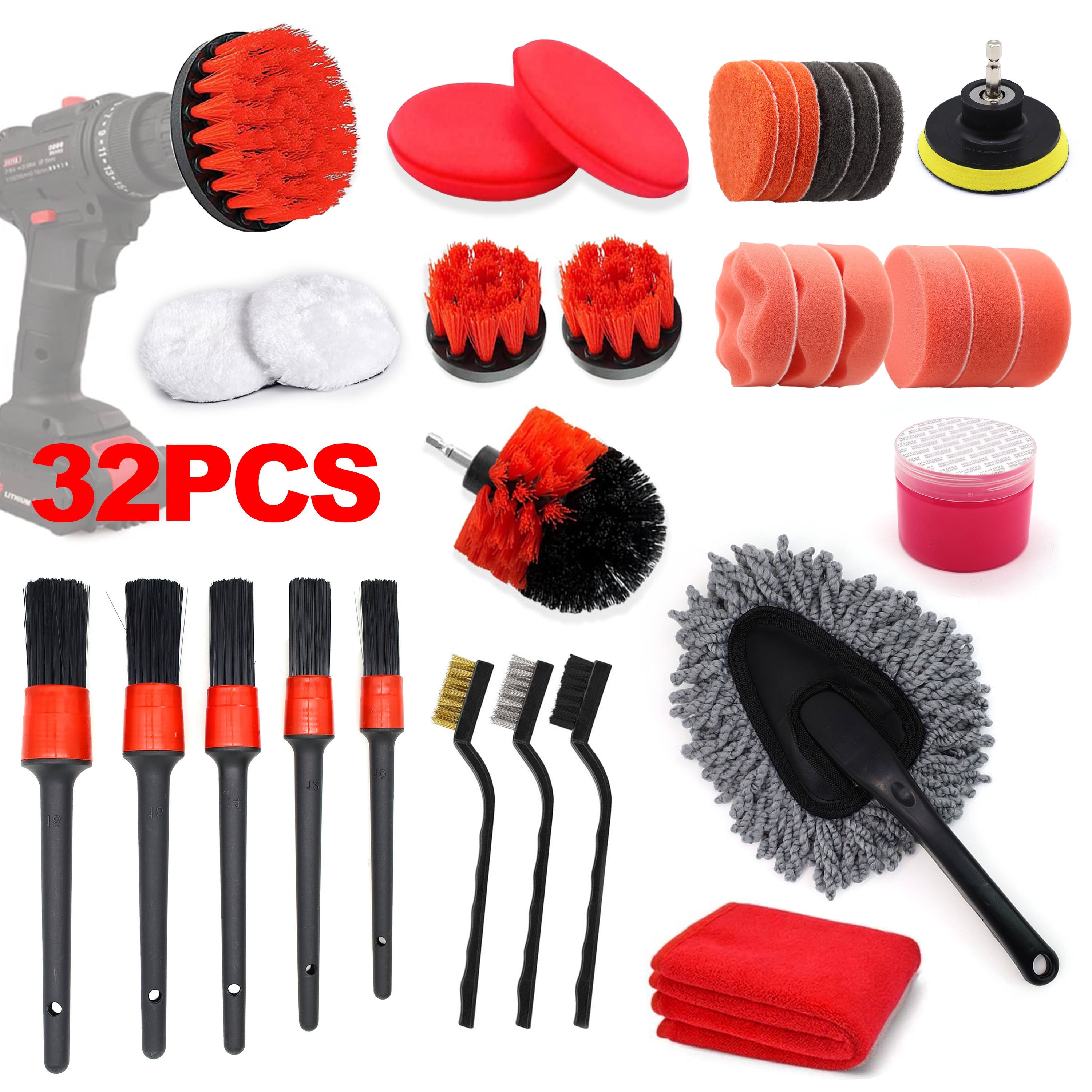 18Pcs Car Detailing Brush Set, Car Detailing Kit, Auto Detailing Drill  Brush Set, Car Detailing Brushes, Car Cleaning Kit,Car Wash Brush kit