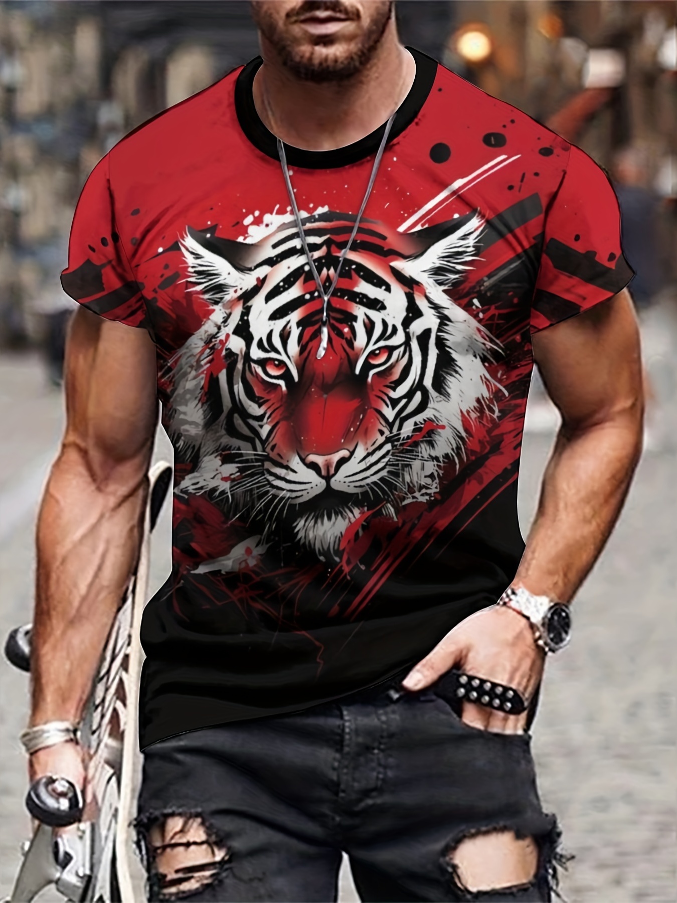 Men's Tiger Head Print Fashion Cotton Breathable Comfortable - Temu