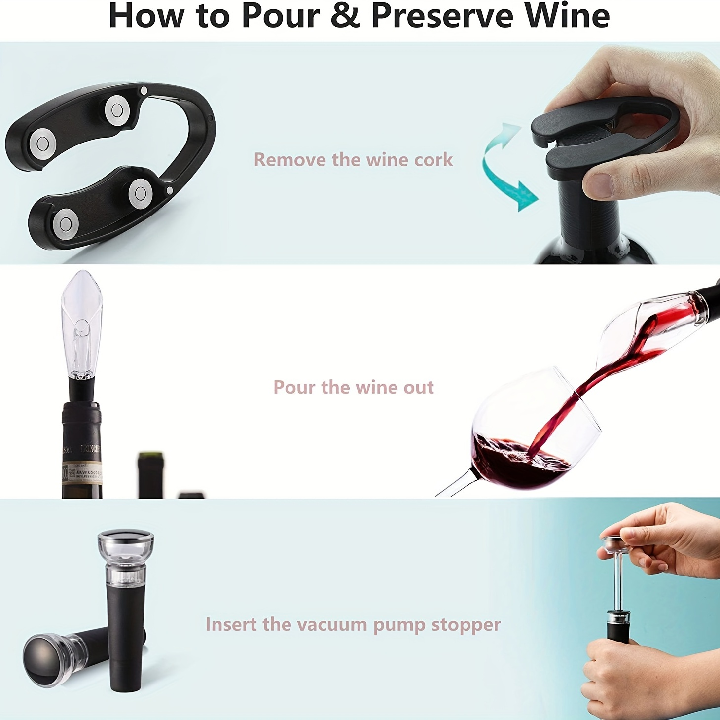 Rechargeable Electric Wine Gift Set - Aerator, Vacuum Stoppers, Foil Cutter  and Bottle Opener for Home Bar and Outdoor Parties