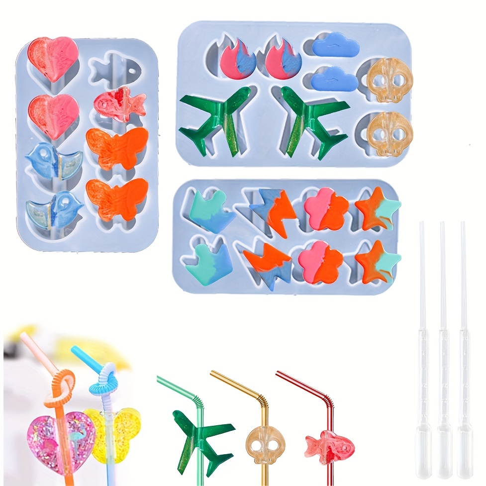 3 Pieces Straw Topper Mold Silicone Straw Topper Attachment Mold for  Tumblers with Plant, Crown, Diamond, Flower, Heart, Animal Shape for 8mm  Straws