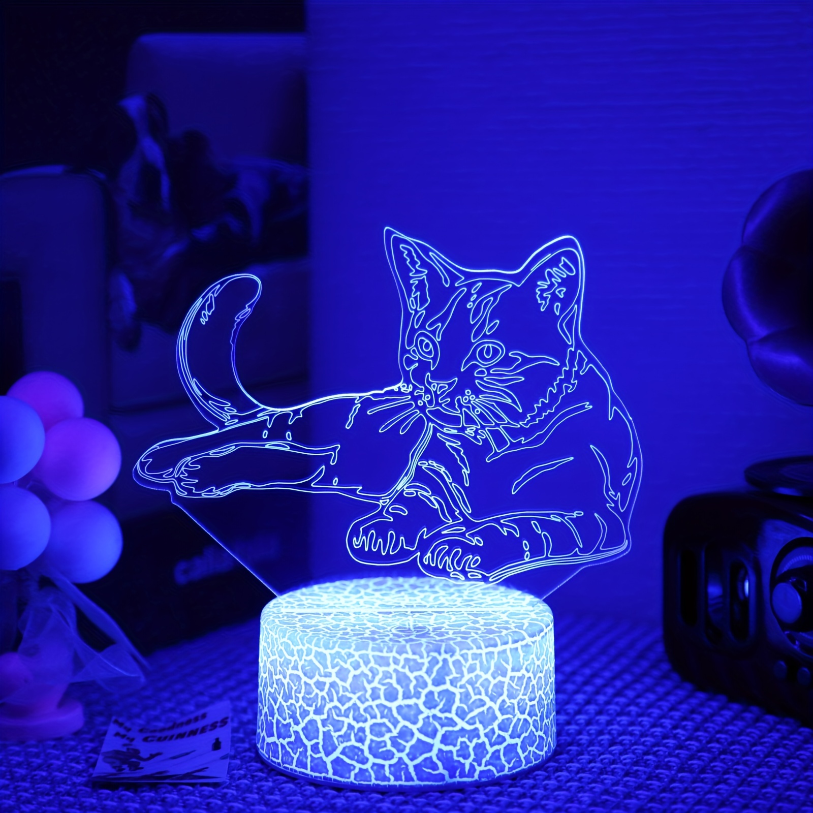 Lumière de nuit décorative créative 3D LED de base noire de pêche