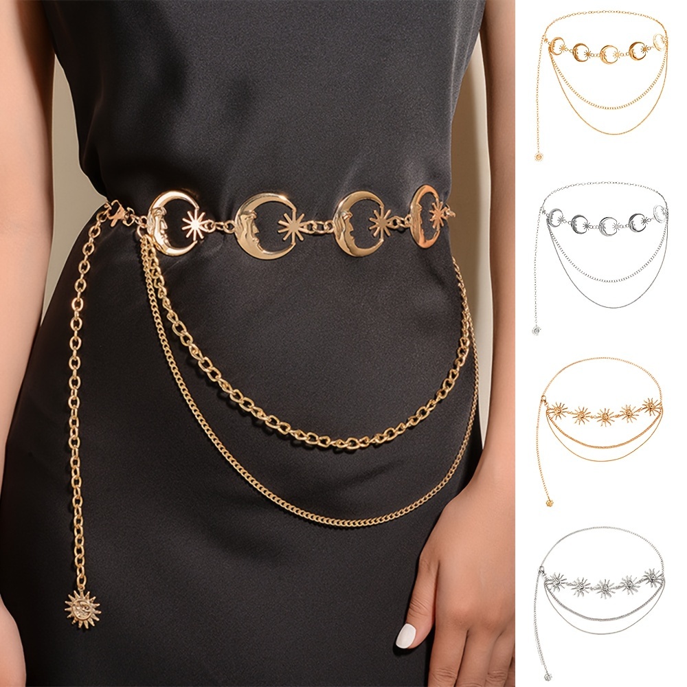 Metal Waist Chain Women's Accessories Rose Buckle Waist Accessory Fashion Body Dress Belt Chain,Temu