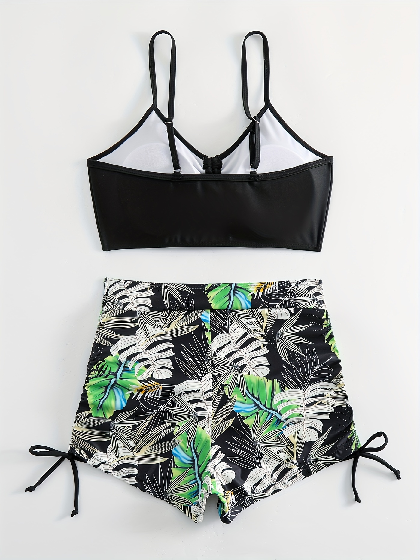 LEEy-world Thong Bikini Swimsuit Women's Leaf Print V Neck Drawstring Bikini  Set Bathing Suits 2 Piece Swimsuit C,L 