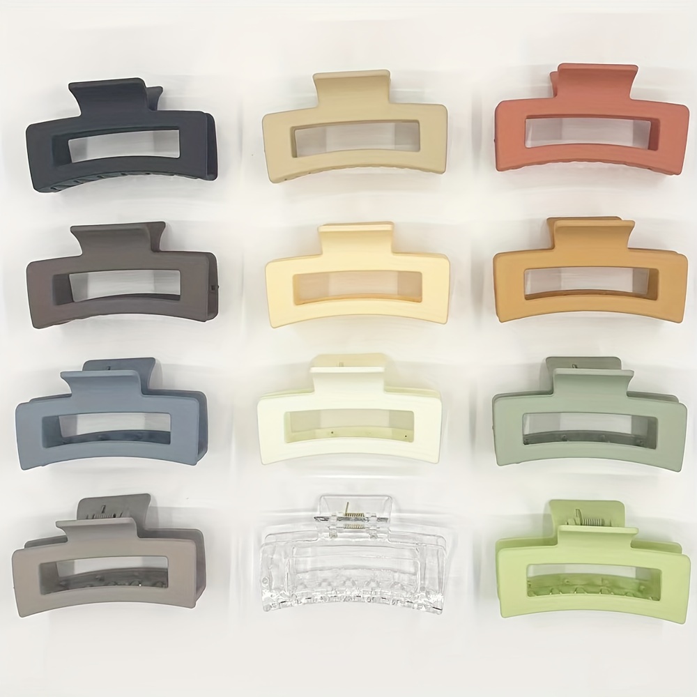 

12 Pcs Solid Color Matte Rectangle Hair Claw Clips, Non-slip Strong Hold Jaw Hair Clips, Styling Accessories For Women Thin Thick Hair