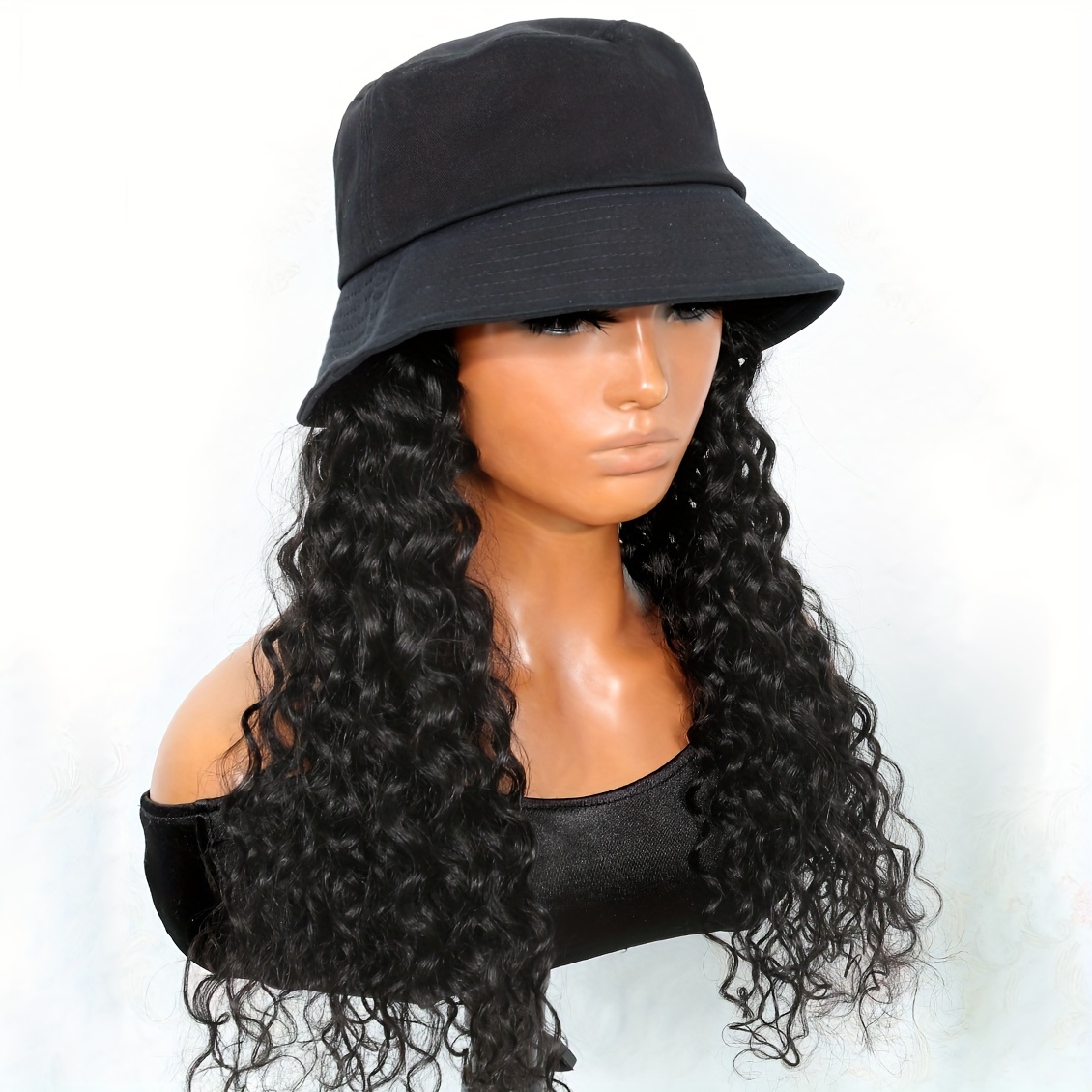 Hat Wigs Water Wave Hair Wigs Water Wave Human Hair Wigs Sun Protection Fisherman Hat With Synthetic Fiber Hair Extension For Holiday Travel Daily Use