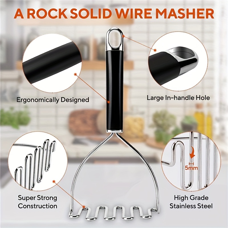 Goxawee Stainless Steel Potato Masher, Heavy Duty Metal Vegetables Fruits  Mashe, Hand Non-scratch Food Masher Utensil For Potato, Banana, Pumpkin,  Yams, Carrots, Sweet Potatoesand, Avocado And Vegetables For Restaurants -  Temu