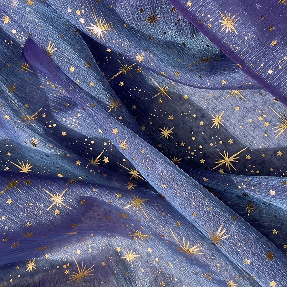 Silver/gold Glitter Stars Glued Mesh Tulle Fabric - OneYard