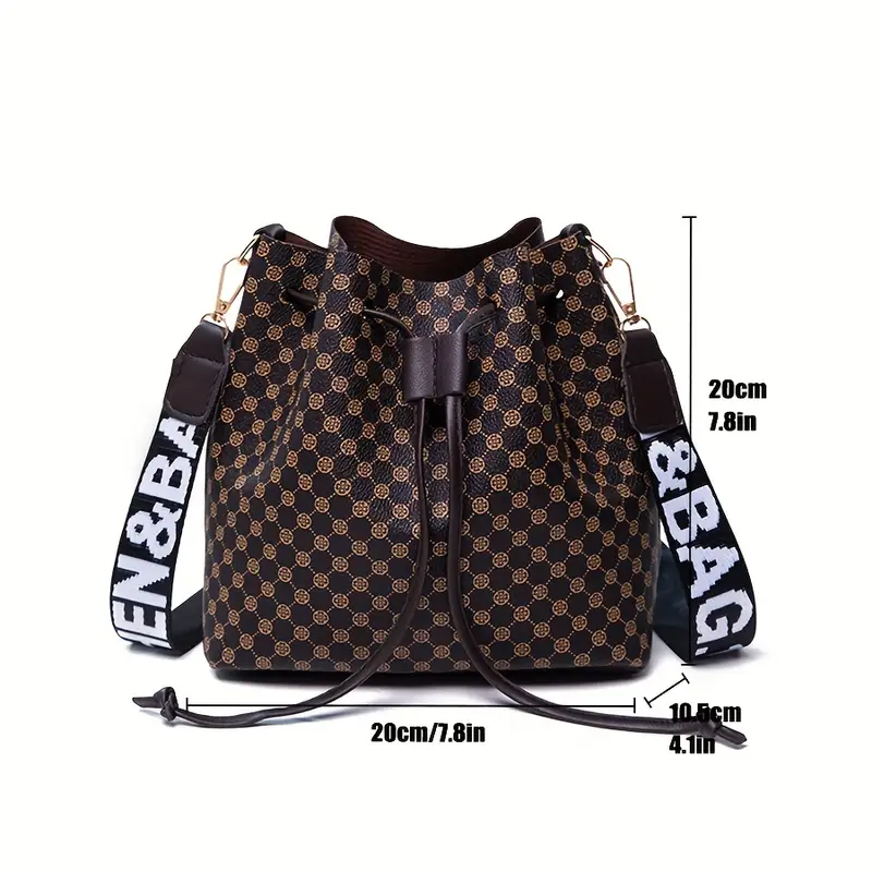 bucket bag random print womens large capacity tide personality drawstring commuter bag fashion trendy shoulder crossbody bag details 4