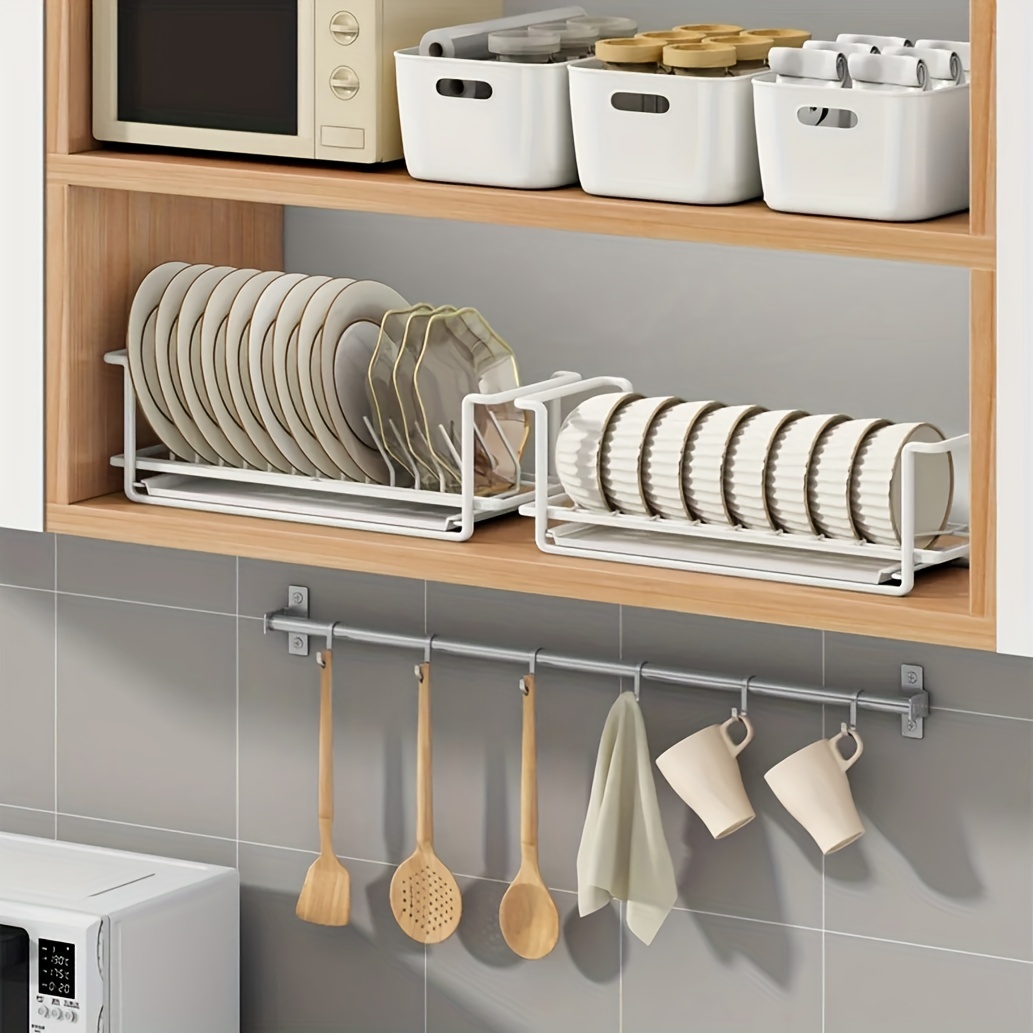 Poeland Dish Drying Rack with Drain Pan, Plate Pot Lid Holder and