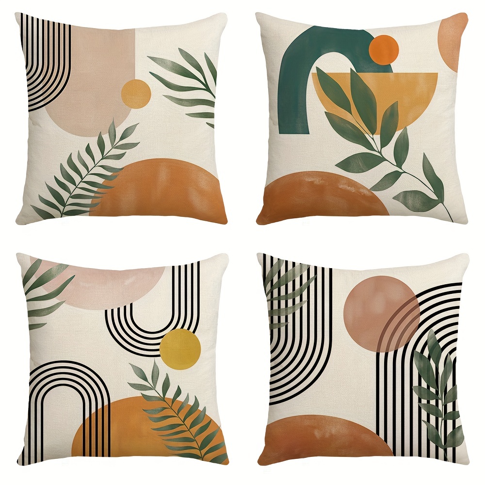 

4pcs Bohemian Throw Pillowcases, Abstract Style Mid-century Modern Geometric Simple Decorative Pillowcases, Suitable For Sofa Home Sofa Bedroom, 17.7x17.7 Inches, Pillow Insert Not Included
