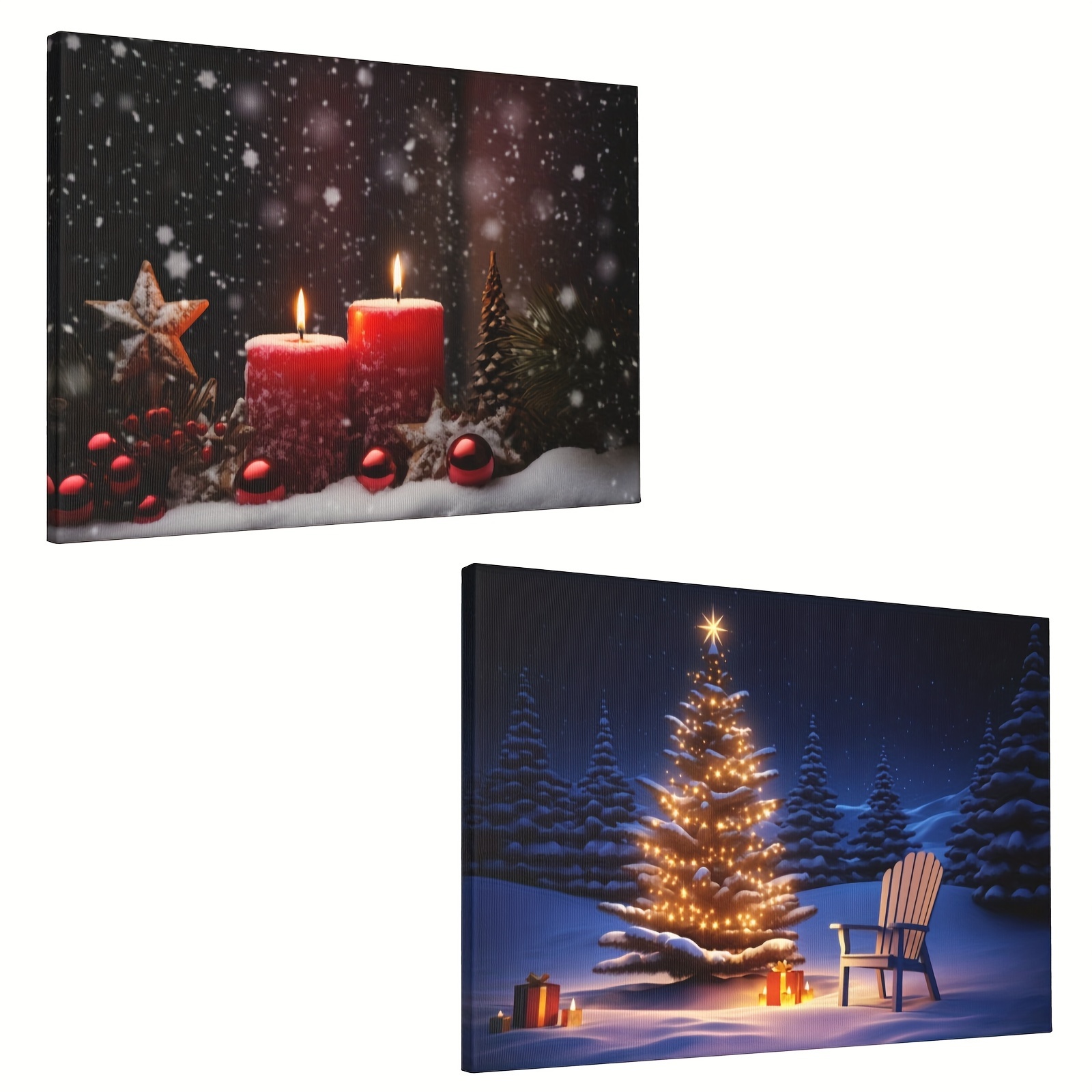 Framed Art Canvas Print Poster Christmas Tree Candle Canvas - Temu