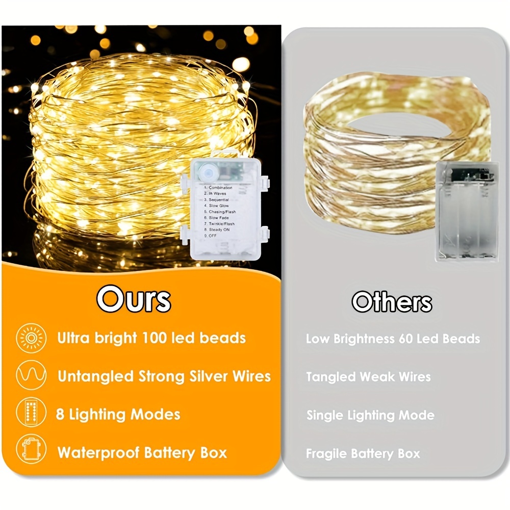 100 Lights Christmas String Lights, Set Contains 1 String Of 10 Meters, 1  Battery Box, 1 Remote Control, String Warm Color Lights, Remote Control, 8  Light Modes, Brightness Adjustable, For Christmas Indoor, Wedding, Holiday  Decoration - Temu