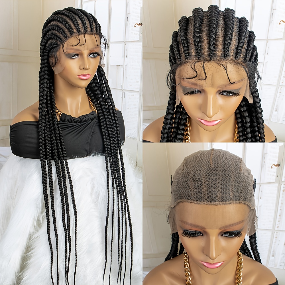 Wigs Long Brazilian Full Lace Front Braided Wigs Burgundy Color Box Braid  Wig For Black Women Synthetic Hair Micro Havana Twist Wigs From 69,3 €