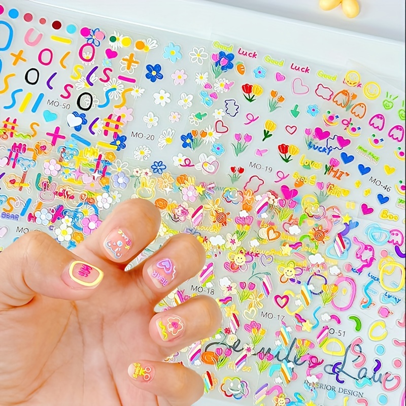 1 sheet cute cartoon design nail art stickers cute flowers leaves animals plants fruit design nail art decals for nail art decoration self adhesive nail art supplies for women and girls easter details 0