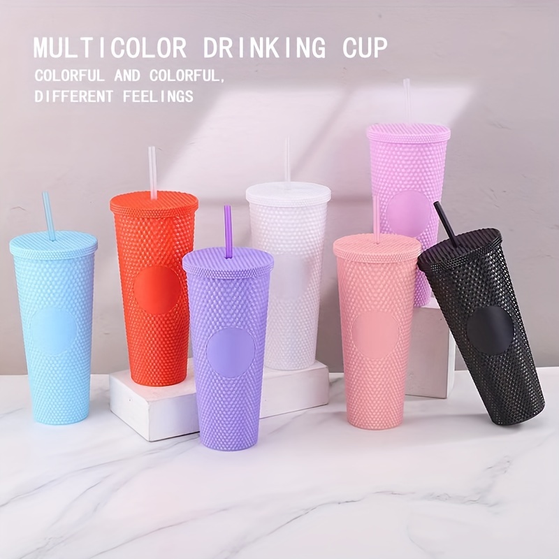 32oz High Capacity Straight Tumblers with Lid Large Double Layer  Transparent Plastic Straw Mugs for Cold Drink Milk Tea - AliExpress