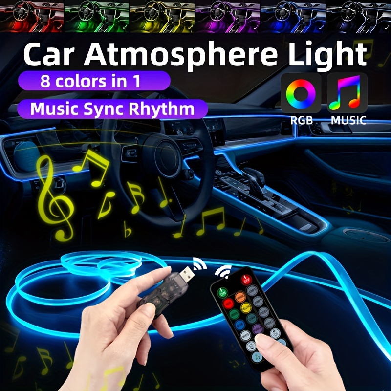 

8 Colors Car Interior Led Strip Lights Music/button/remote Control El Fiber Optics Wires Flexible Ambient Lighting Usb Rgb Neon Light Dashboard Center