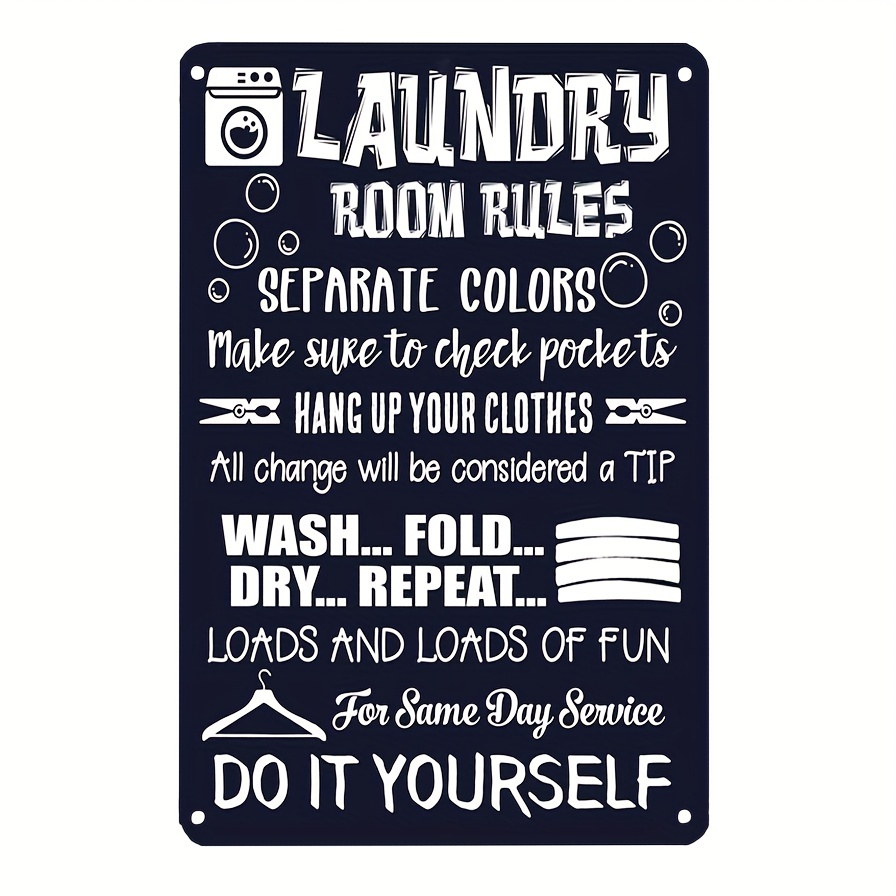 Soffee Design Laundry Room Sign - Metal Art Laundry Accessories - Bathroom Guide Plaque Signs, Home Laundry Wall Decor - Laundry Guide White