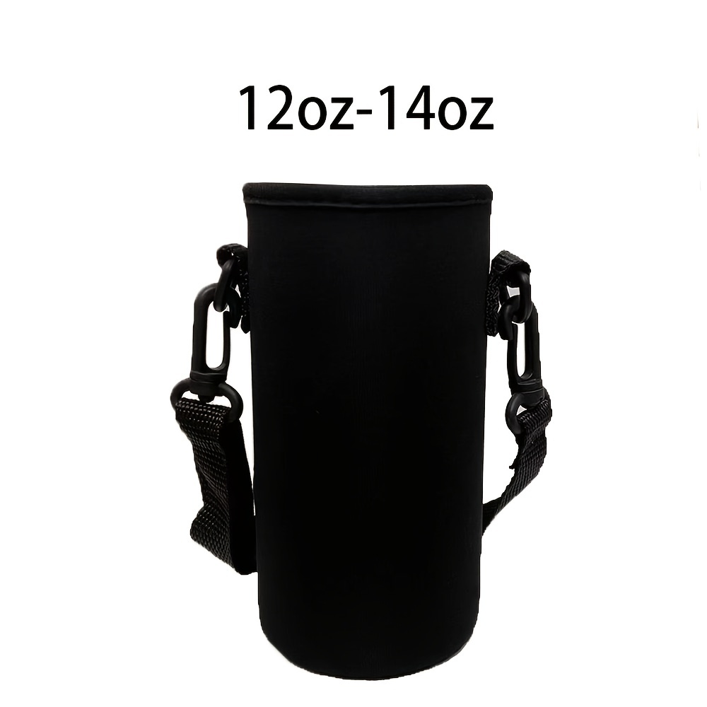 Insulated Neoprene Glass Water Bottle Holder with Adjustable Shoulder Strap  for Walking, Silicone BLACK Brush (Black Carrier)