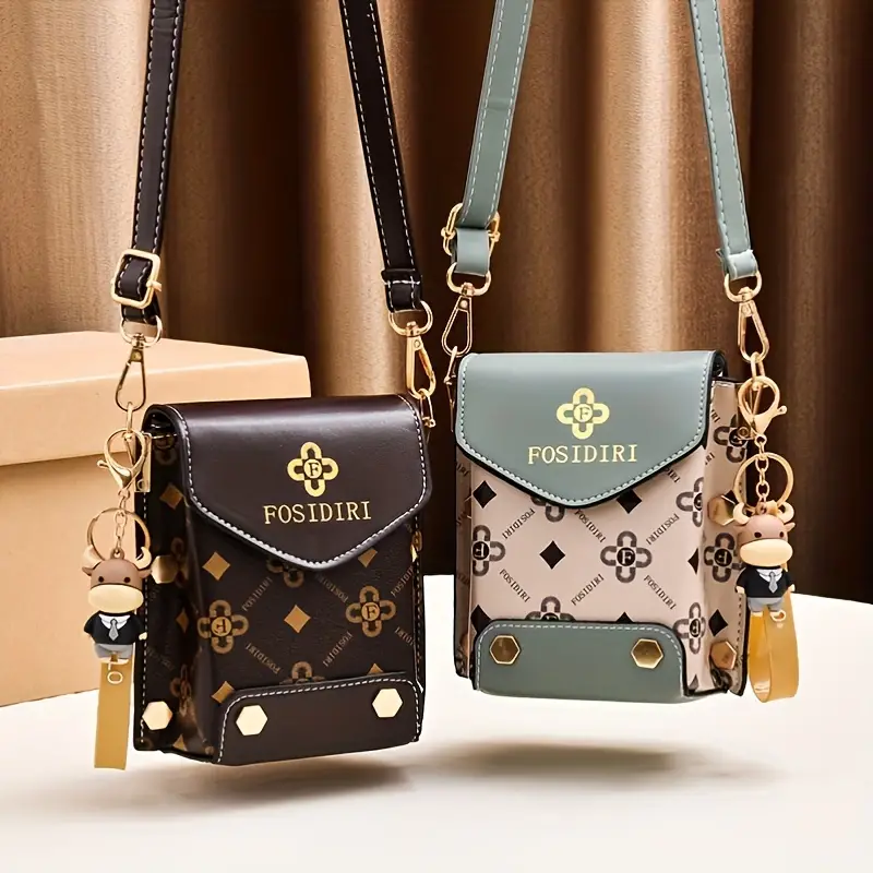Fashion Small Phone Bag, Women's Trendy Faux Leather Flap Crossbody Bag with Adjustable Strap,Solid color,$13.49,Printed Coffee,Temu