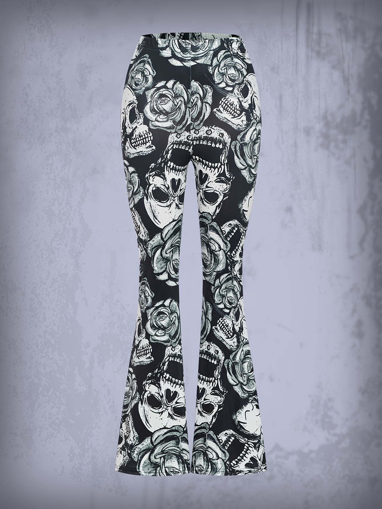 Skull Print Flare Leg Pants Casual Forbidden Pants Spring - Temu