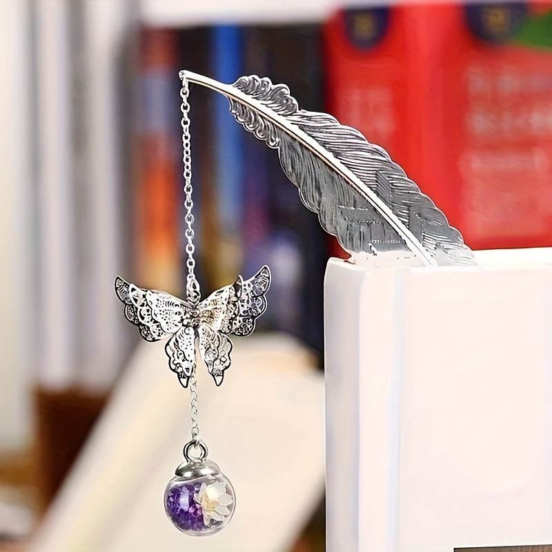 Retro Bookmark Feather Butterfly Creative Metal Bookmarks Stationery Gift  Metal Feather Bookmark 