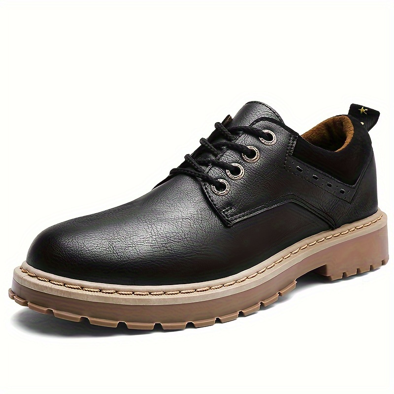 Round Toe Faux Leather Shoes Men S Trendy Solid Wear - Temu New Zealand