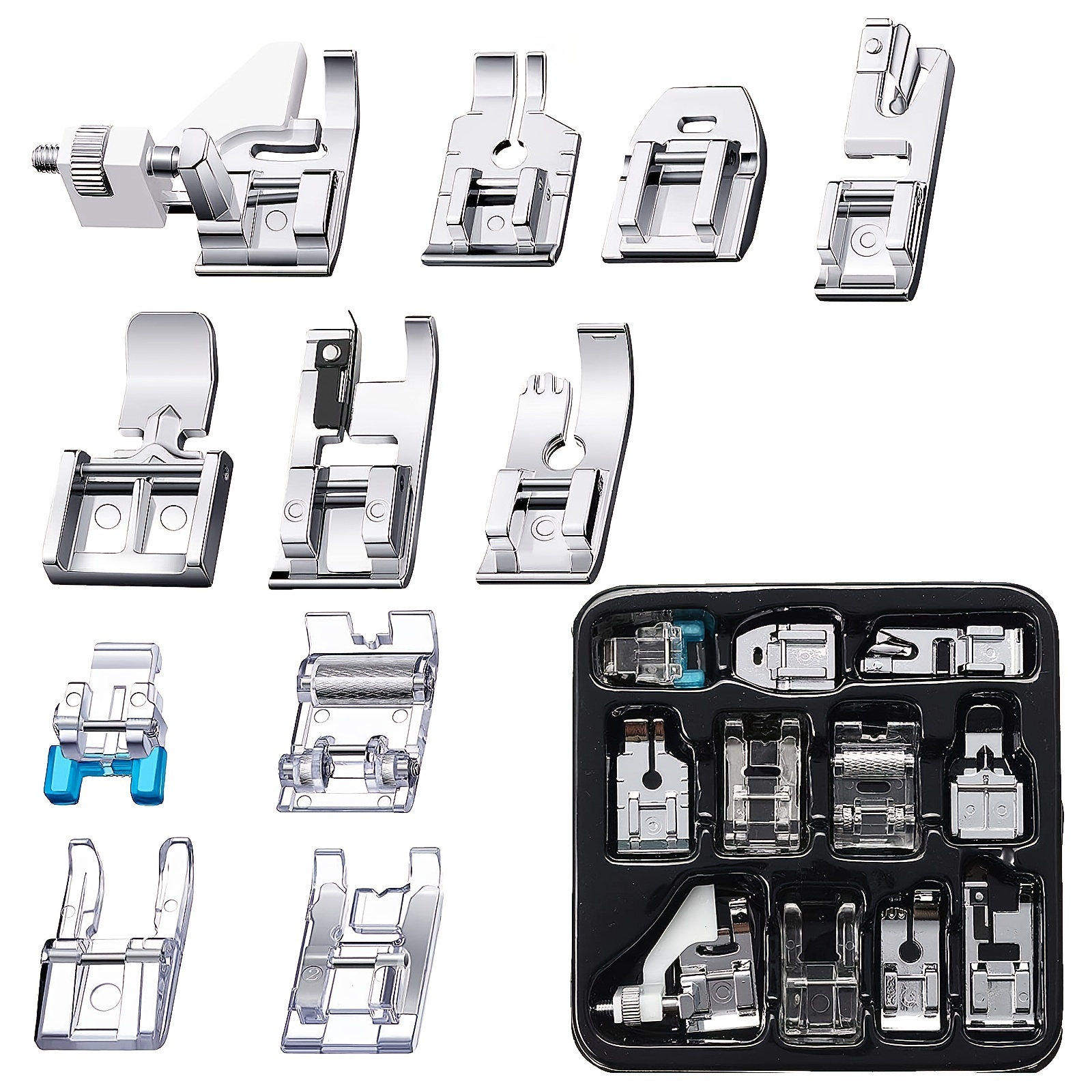 11pcs Sewing Machine Presser Feet Set with Storage Case - Brother Singer Janome Babylock Kenmore