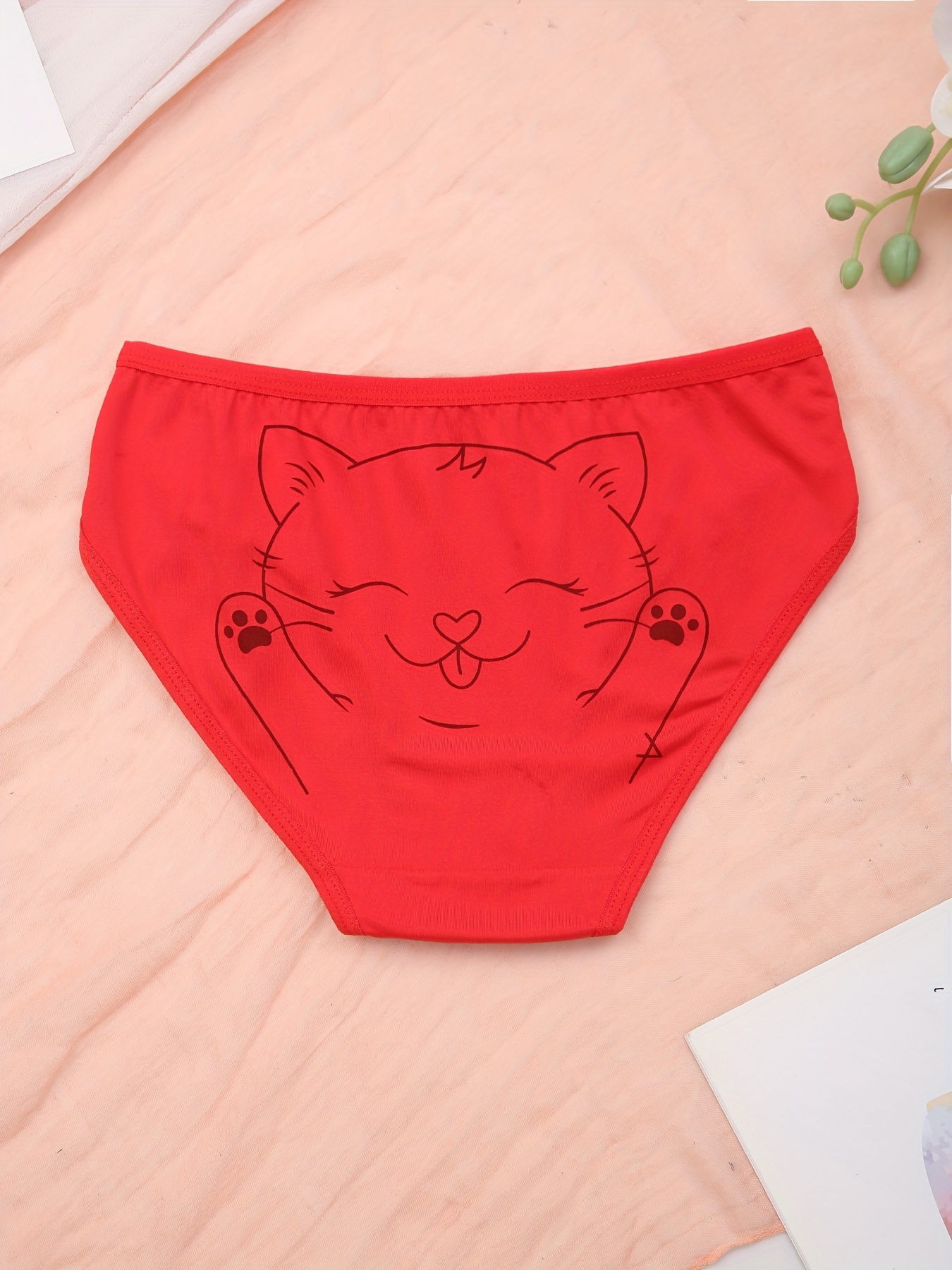 Cartoon Cat Print Bikini Panties Comfy Cute Stretchy Skin - Temu