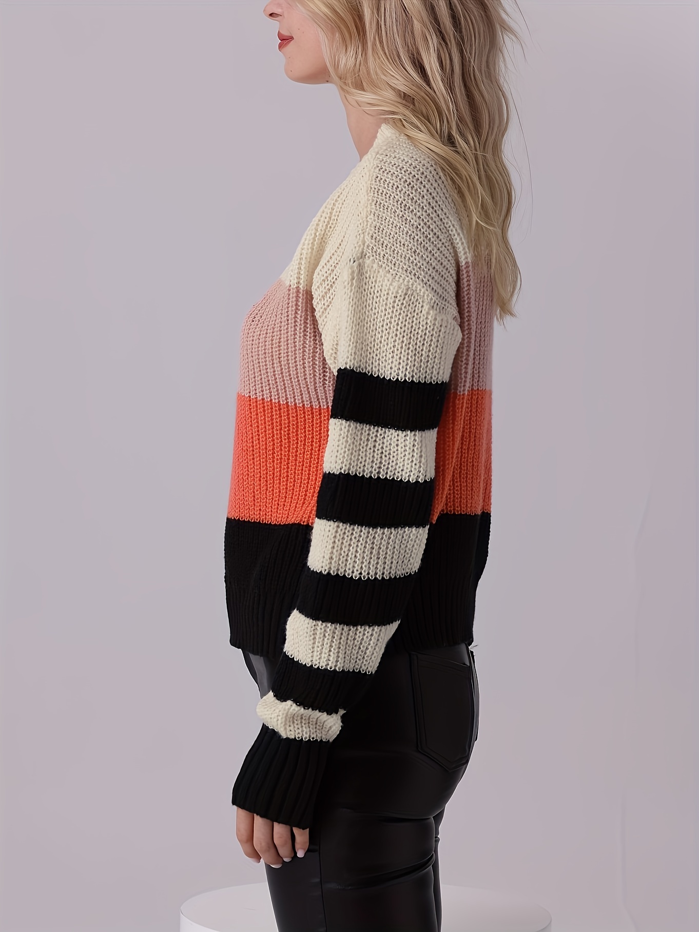 Colorblock Striped Knit Sweater