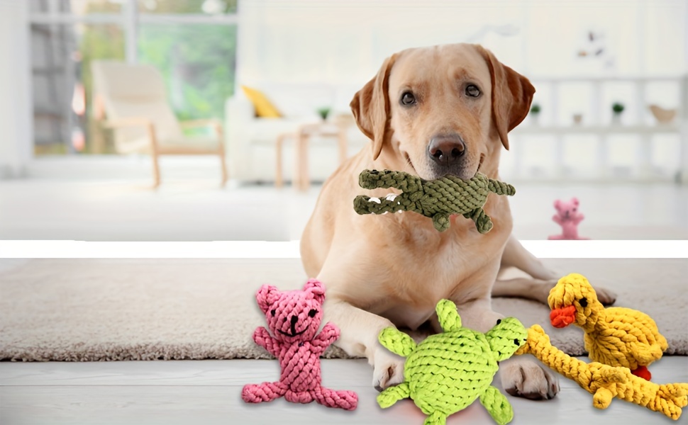 Rope Dog Toys - Set of 4 Different Toys For Large and Small Dogs - Suitable  For Agressive Chewers - 100% Cotton - With Ball, Thick Teething Rope