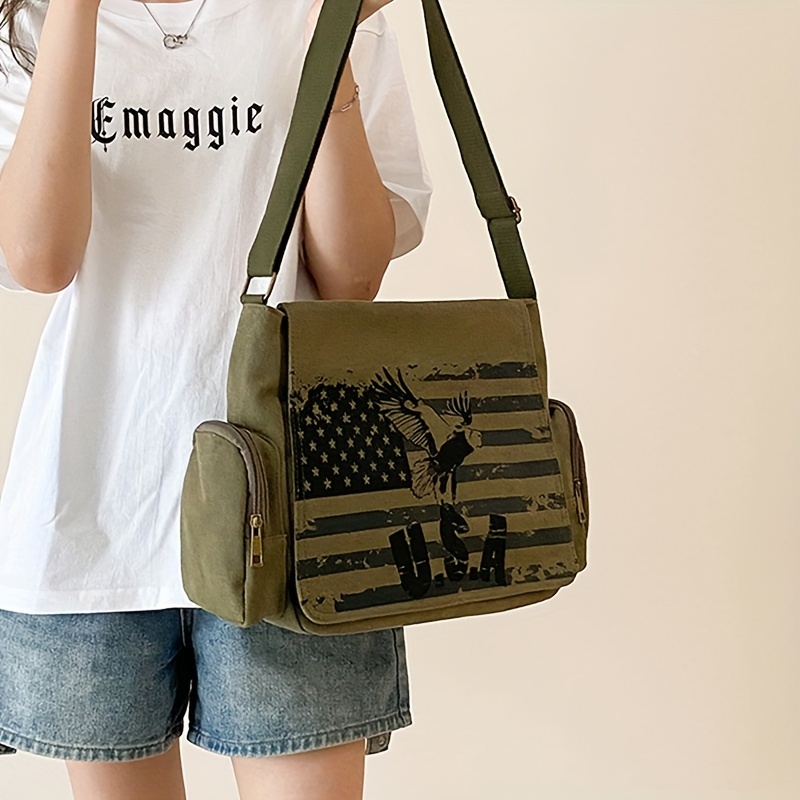 Cartoon Print Canvas Messenger Bag, Women's Anime Crossbody Bag, Large  Capacity Flap Shoulder Bag - Temu