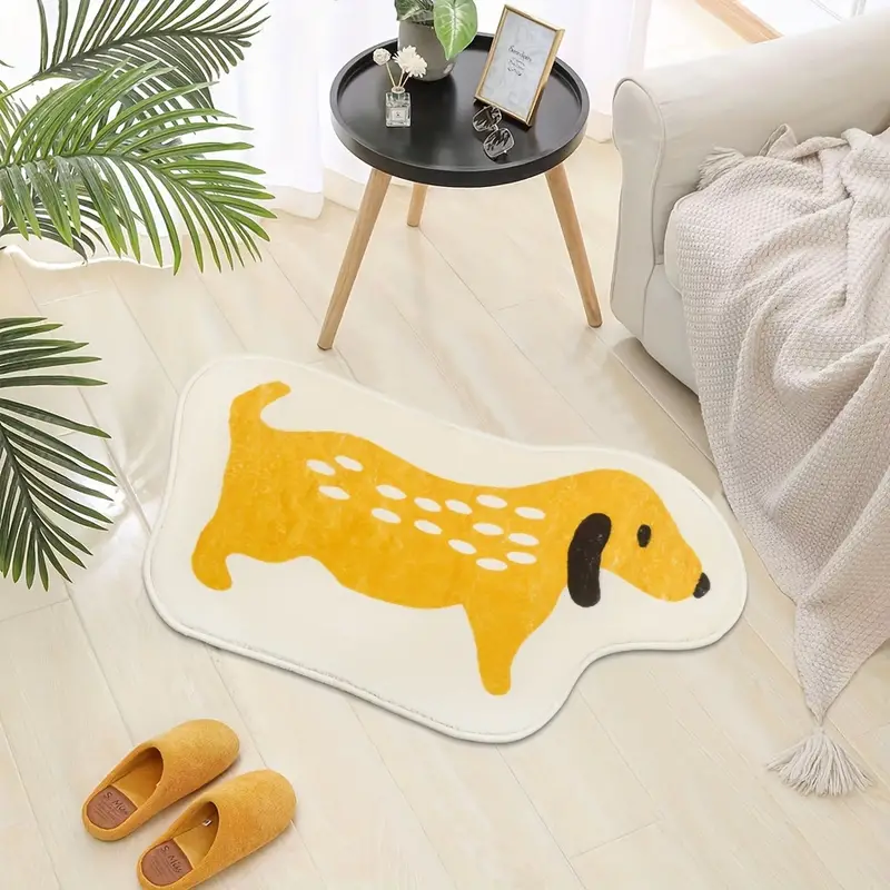 Yellow Puppy Non-slip Bathroom Mat, Cute Imitation Cashmere Living