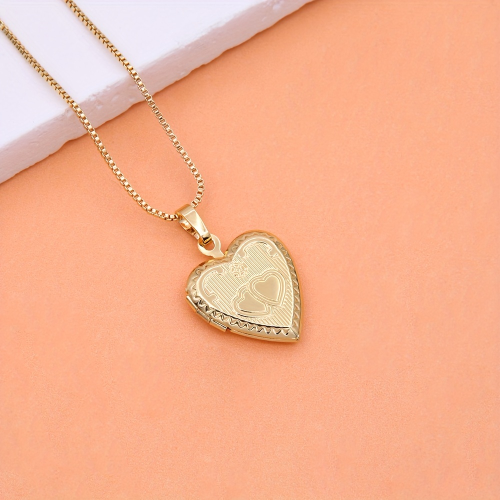 Golden Heart Shaped Engraved Flowers Pendant Necklace Charm - Temu ...