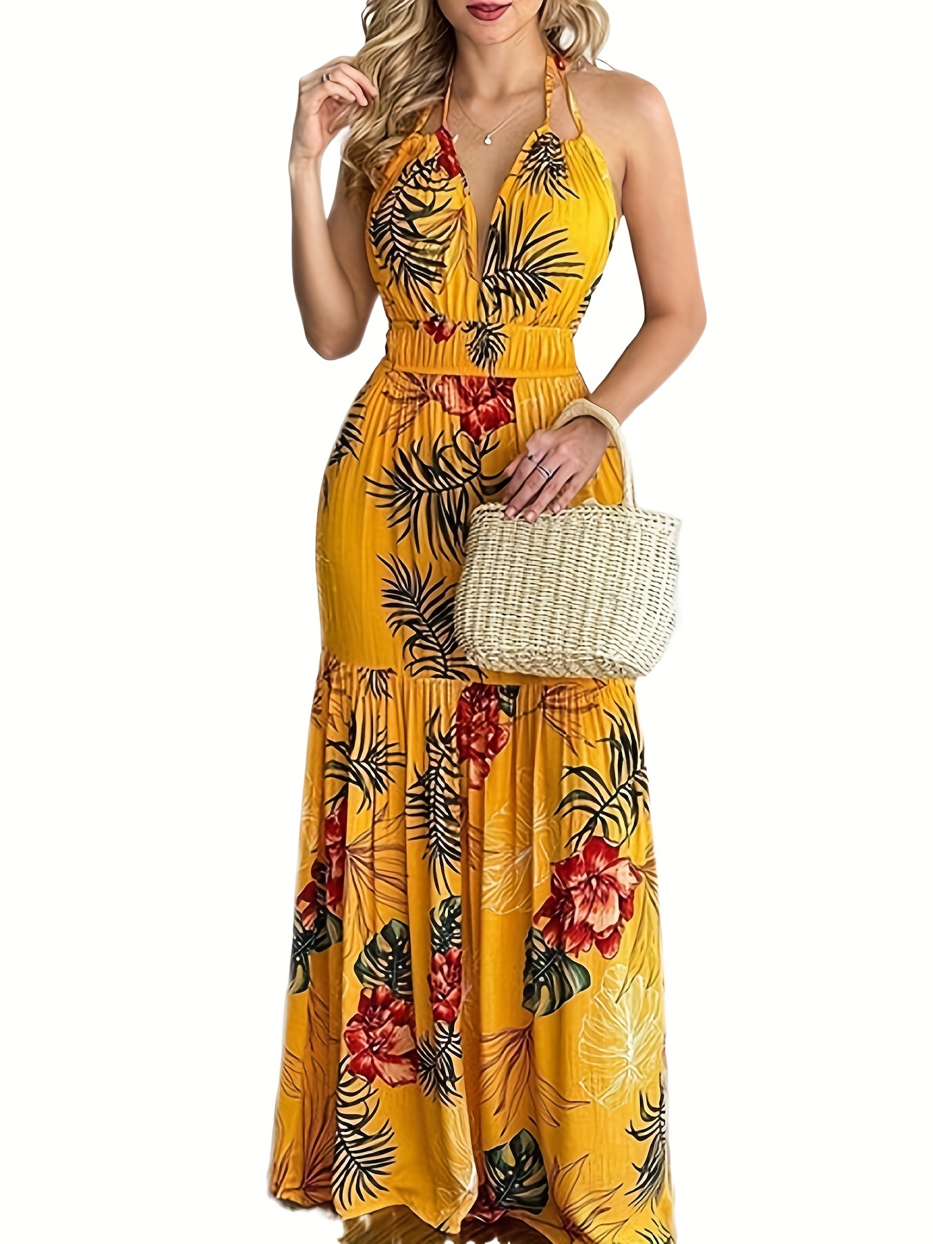 Summer Vacation Halter Maxi Dress Sleeveless Casual Dress - Temu Japan