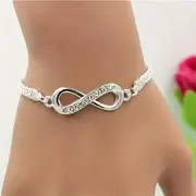 sweet gift, 2pcs bracelet plus anklet chain fashion jewelry set infinity design inlaid rhinestone match daily outfits sweet gift for her details 0