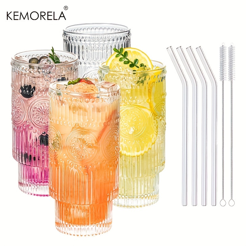 Ribbed Glassware Set, Boho Flower Design Stackable Glass Cups, Vintage  Embossed Clear Striped Drinking Glasses Set, For Bar Beverages, Juice,  Water, Cocktail, Iced Coffee, And More - Temu Belgium