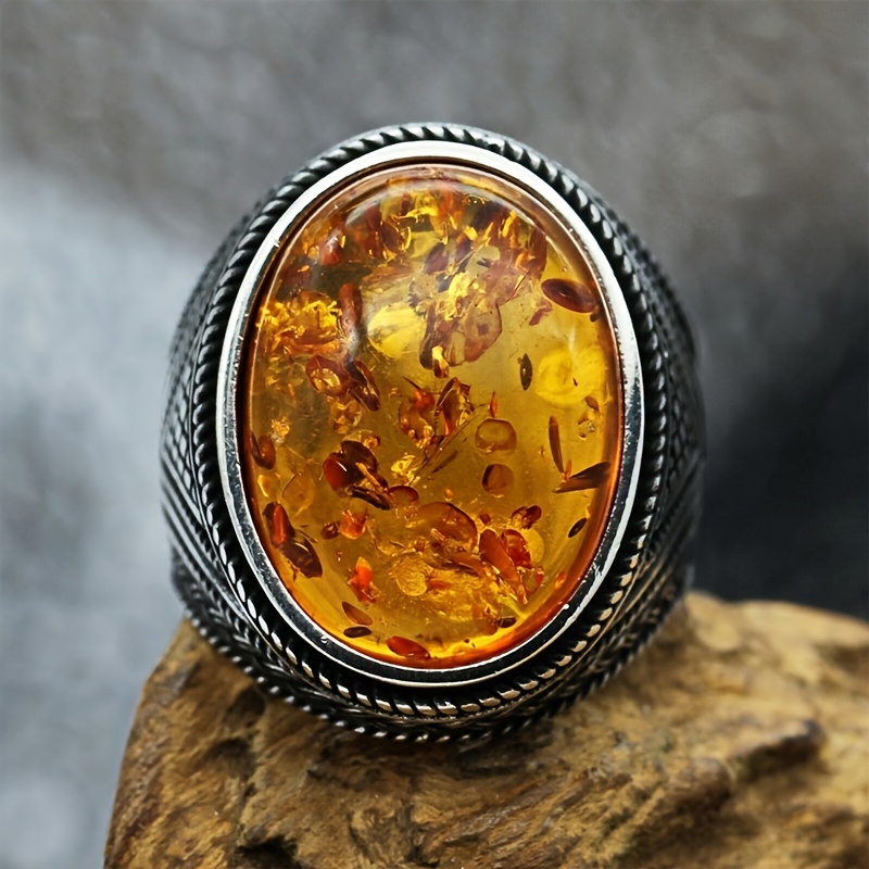 Men's Retro Amber Ring