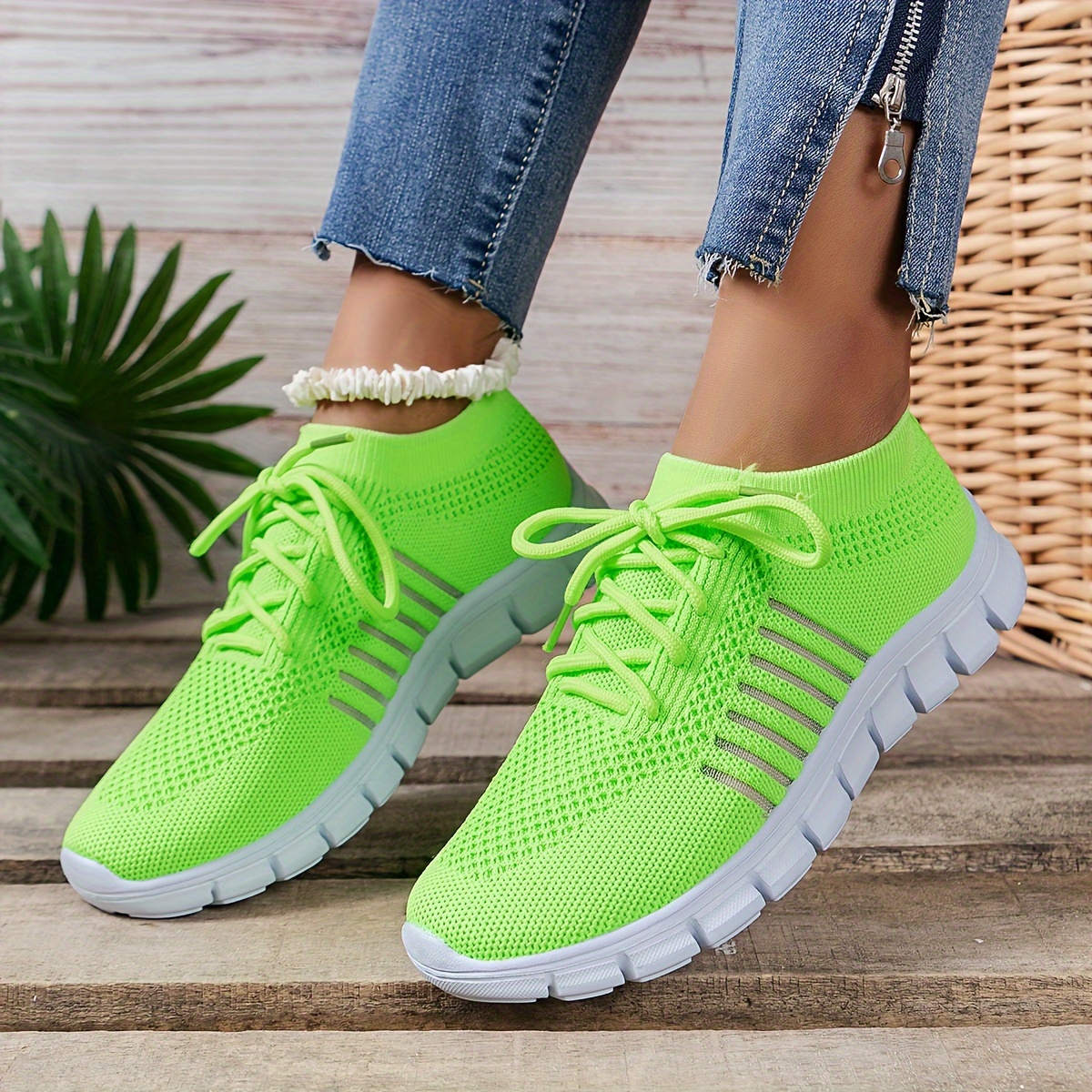 

Women's Lace-up Breathable Mesh Knit Running Shoes, Anti-slip Stylist Casual Sneakers, Outdoor Walking Shoes