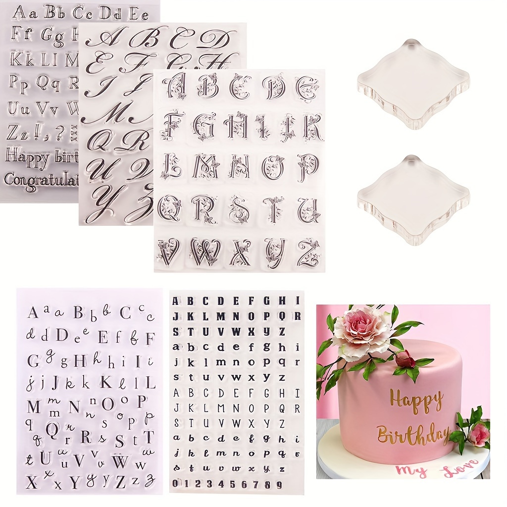 

5pcs Letter Pendant Alphabet Fondant Cake Stamp With 2pcs Back Plate For Biscuit Cake Decorating Tool