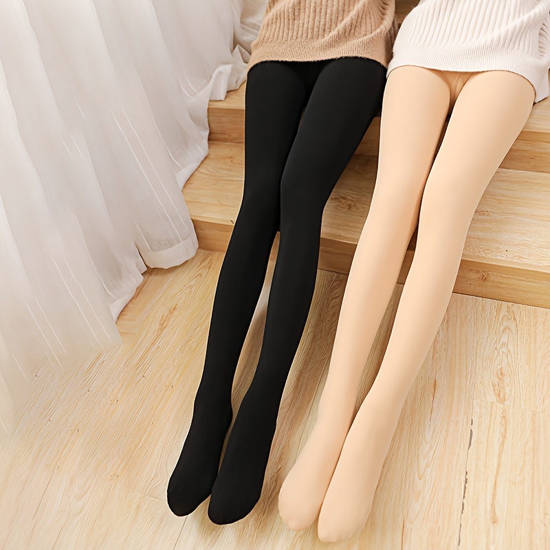 2 Pack Plush Lined Tights, Opaque High Waist Thermal Elastic Leggings,  Women's Stockings & Hosiery