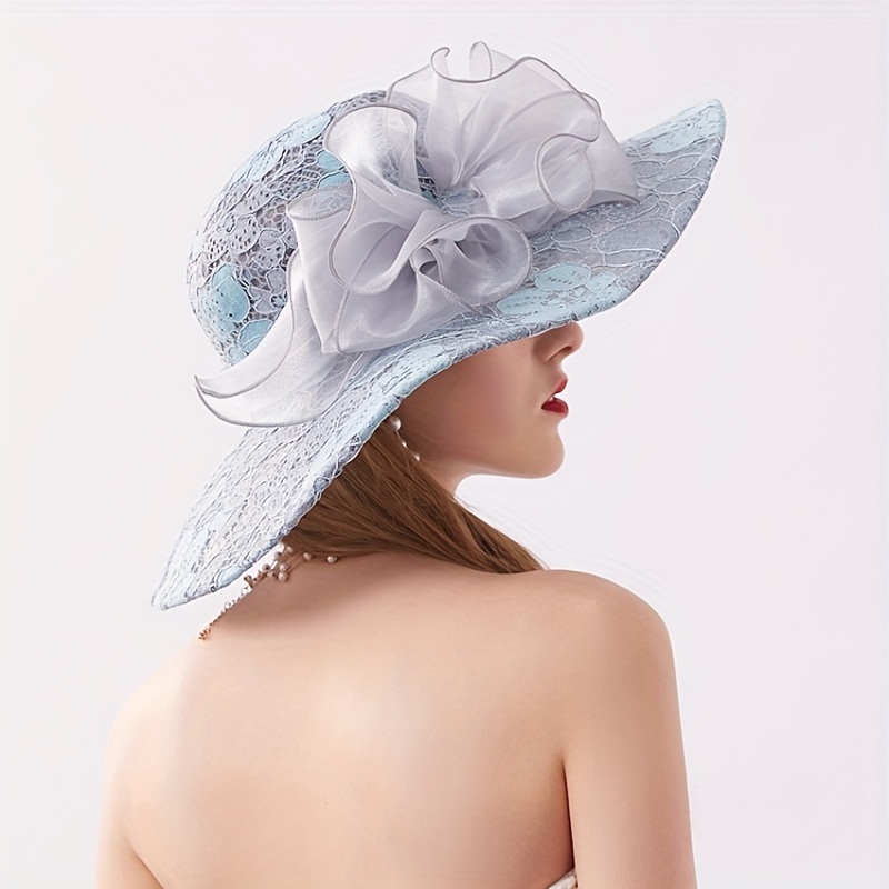 Wide Brim Lace Sun Hat Elegant Mesh Flower Decor Foldable - Temu