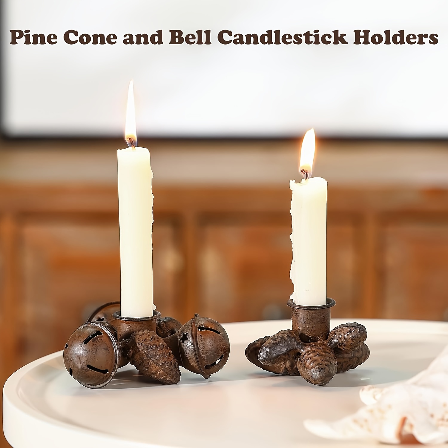 2pcs Set Metal Candlestick Holders Rustic Pinecone Taper Candle Holders  Pine Cone And Bell Decorative Candle Sticks Holder For Dining Room Table  Wedding Mantel Dinner Party Centerpiece - Home & Kitchen - Temu