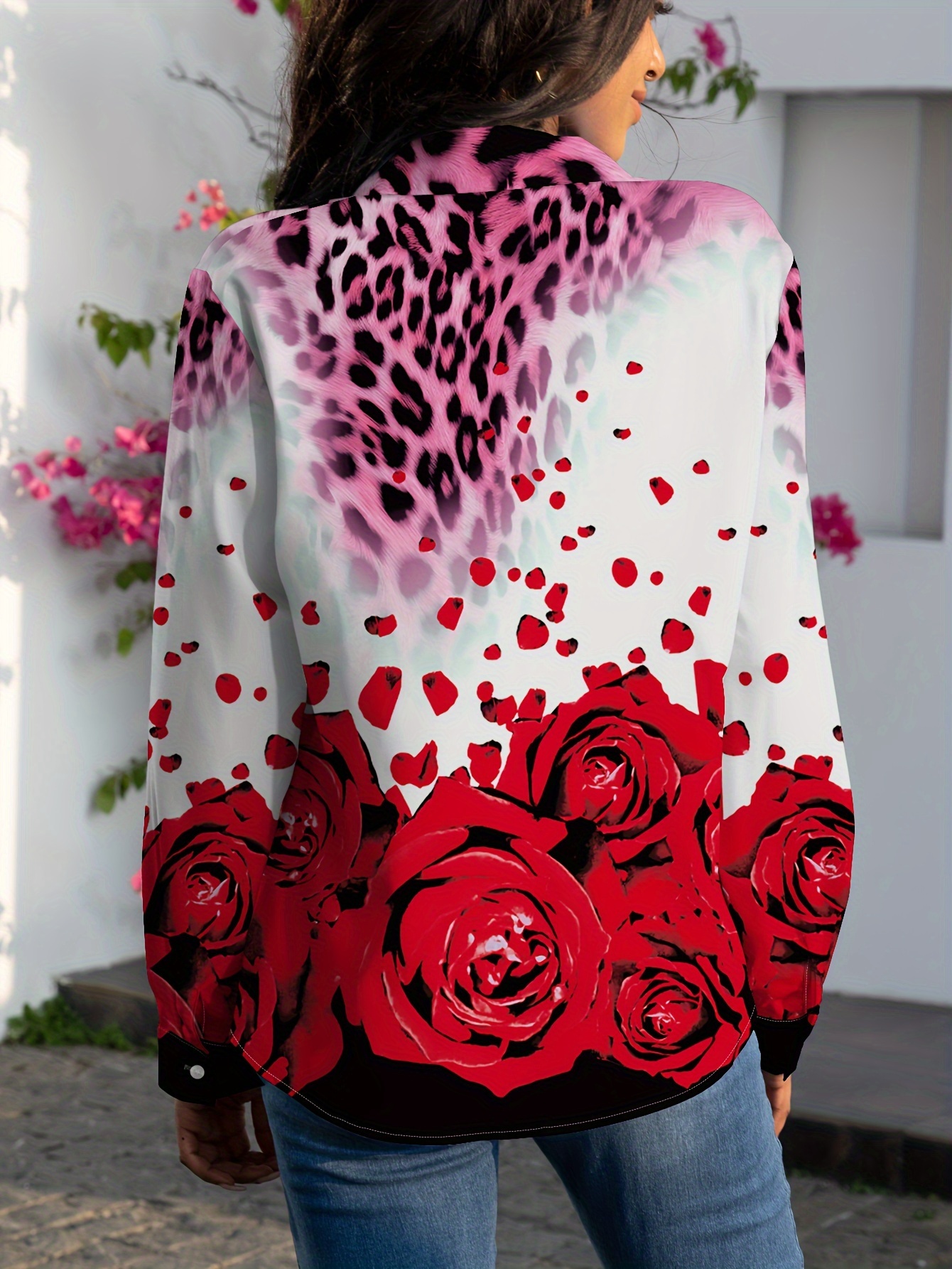 floral leopard print shirt vintage long sleeve single button