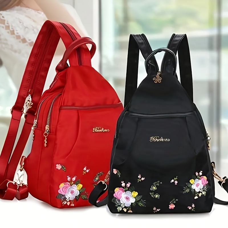 

Embroidery Floral Sling Backpack, Multifunctional Chest Bag, Fashion Oxford Cloth Crossbody Bag