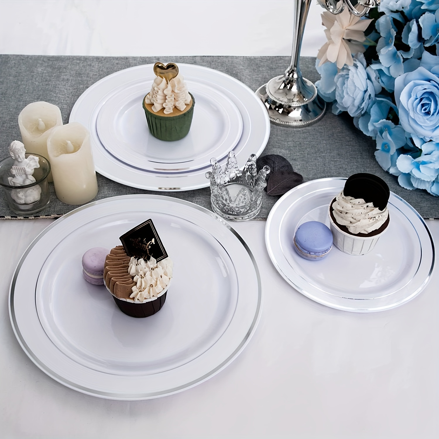 30pcs Fancy Wedding Plates with Golden Rim 19.05cm