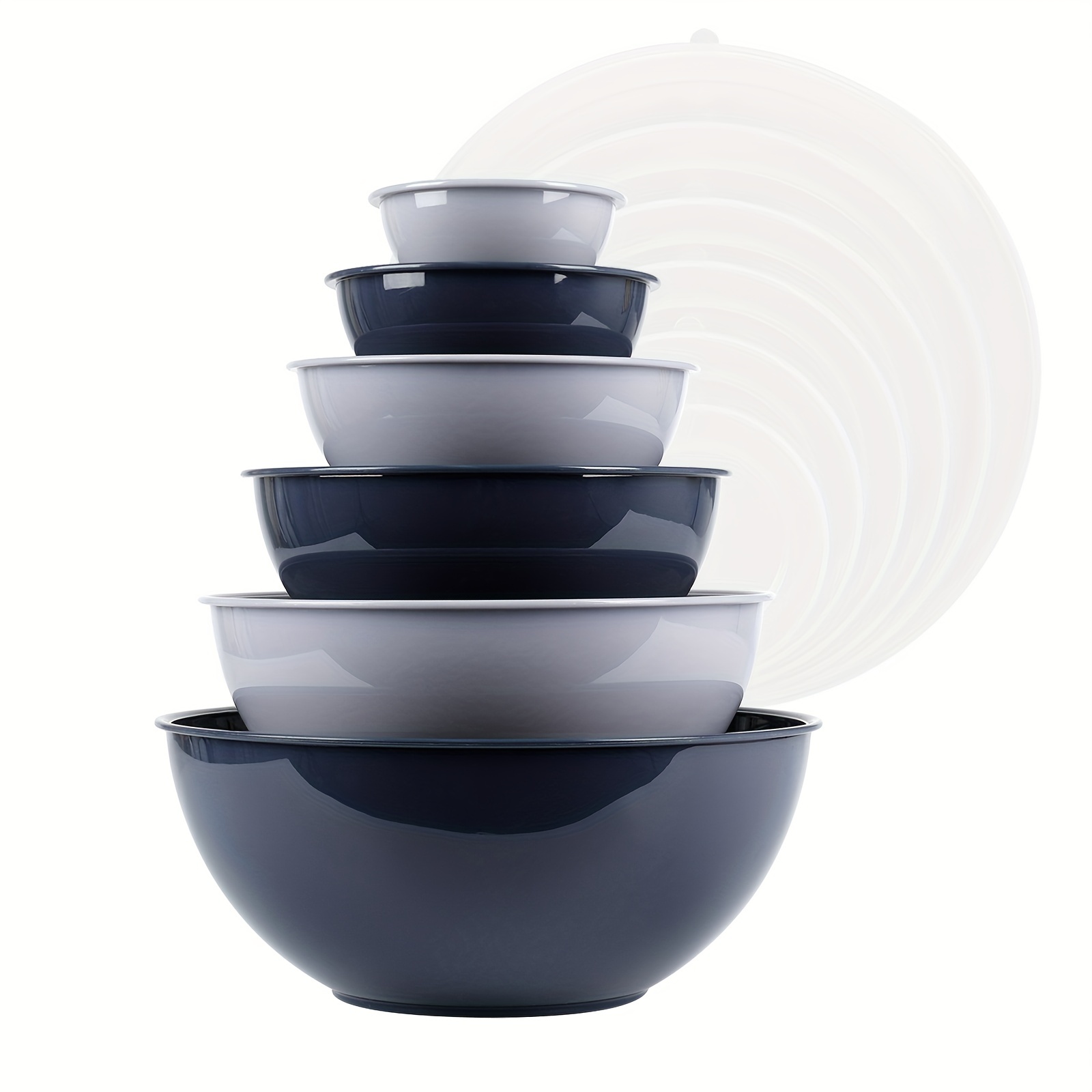 Bpa Free Plastic Round Mixing Bowl With Lids, Nesting Bowls With Lids Set,  Microwave And Dishwasher Safe Prep & Serving Bowls Great For Mixing,  Baking, Serving (haze Blue) - Temu