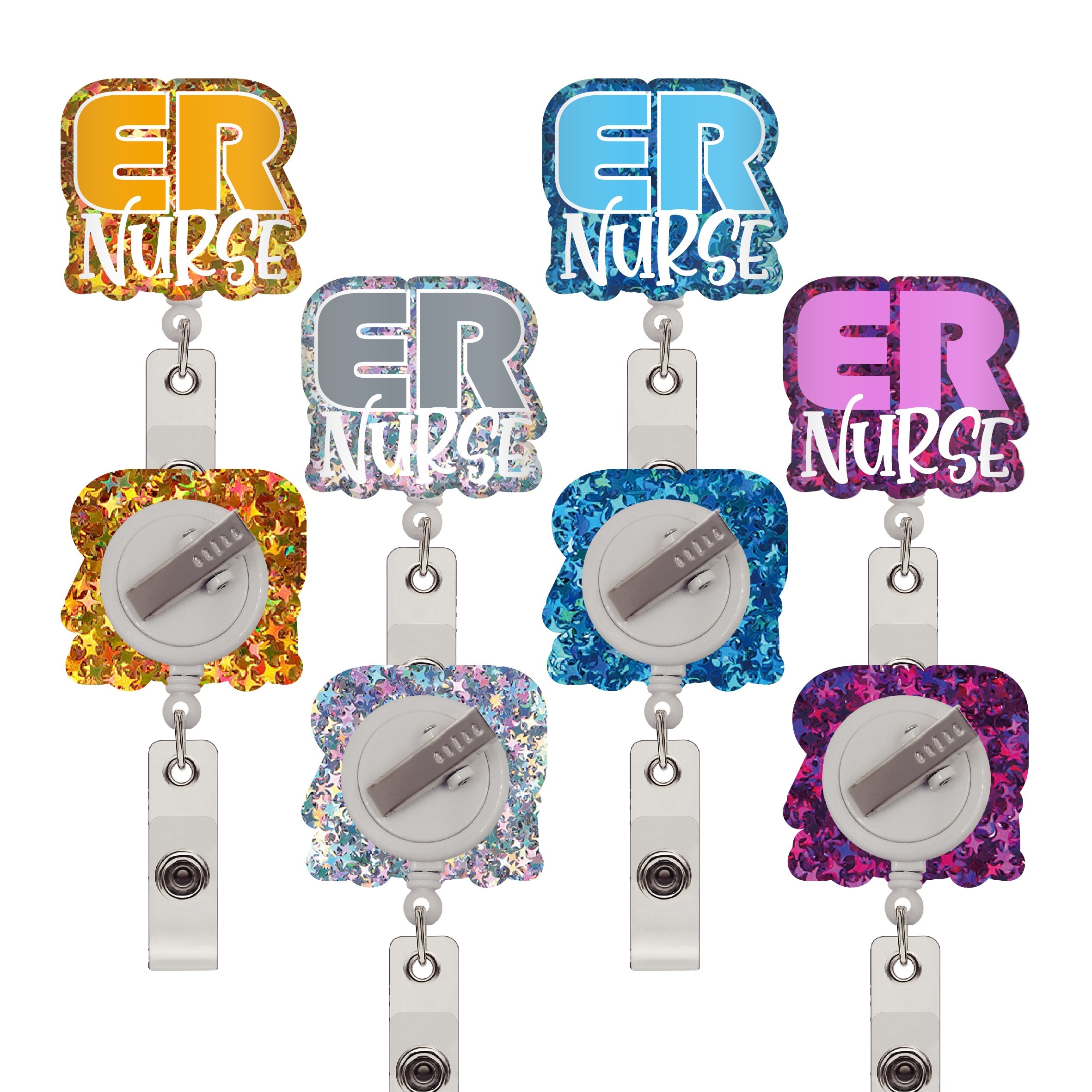 1pc ER Glitter Retractable Badge Reel, Easy to Pull Badge Reel Suitable for Nurses, Doctors, Student Office Gifts,Nursing Badge Reel,Temu