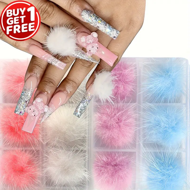 12PCS 3D Nail Charms Magnetic Fluffy Balls Nail Art Charms For Acrylic  Nails 2 Boxes Fluffy Balls Nail Accessories For Nail Art Supplies Removable  Sof